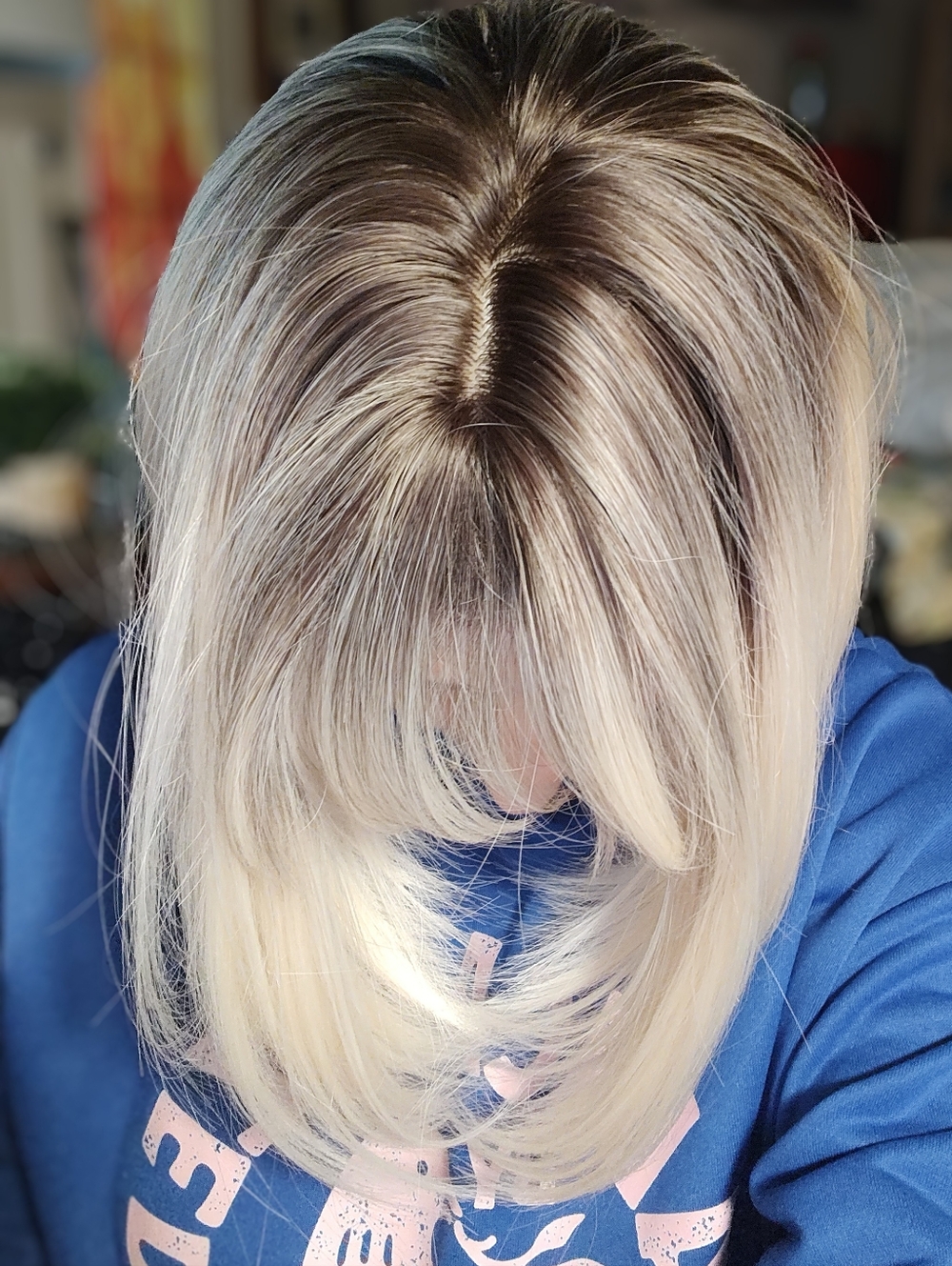 Blonde Short Layered Bob Wig - Sleek Platinum W/ Natural Dark 'roots' NWOT - Picture 10 of 14